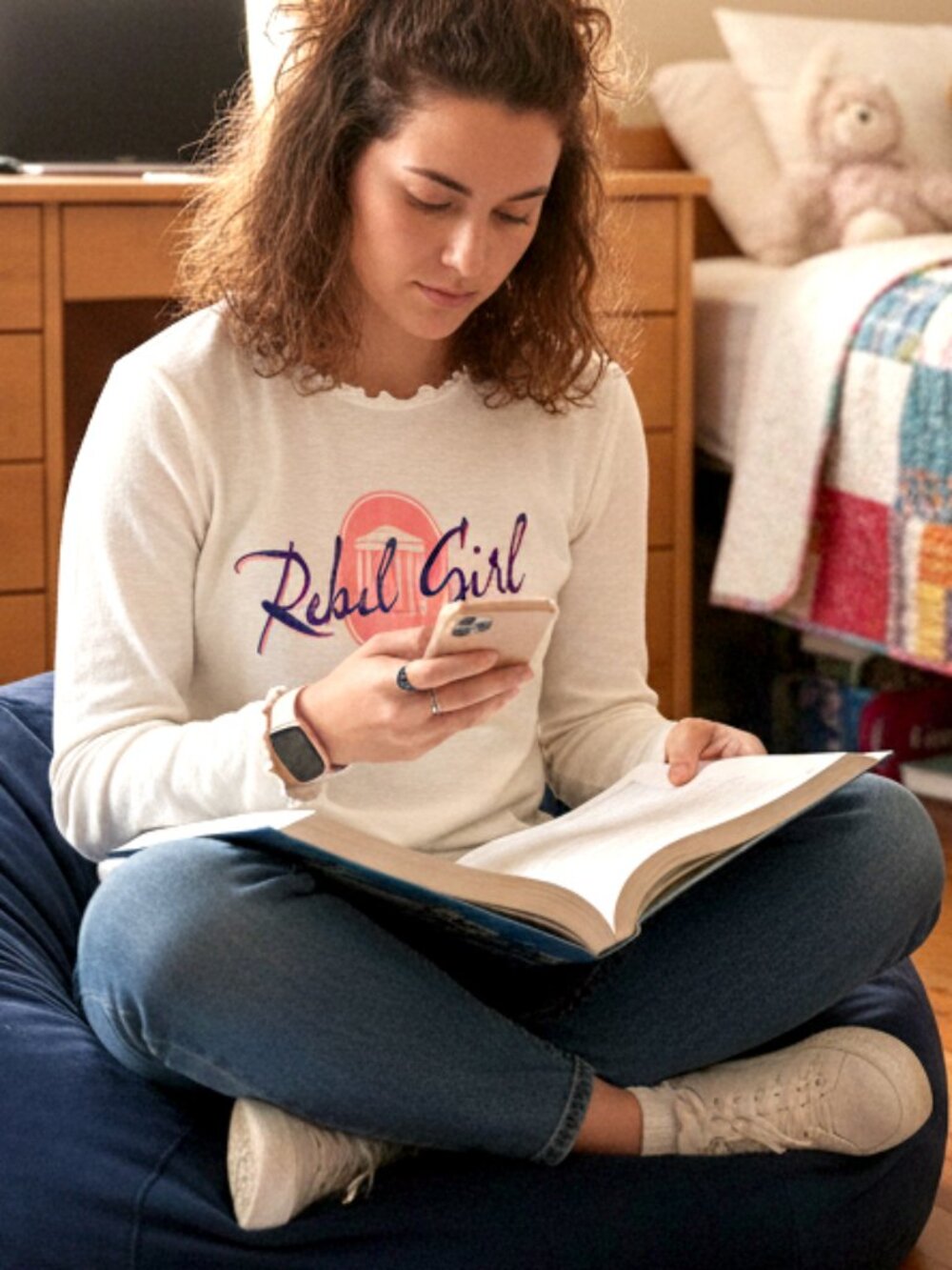 Ole Miss Rebel Girl Ruffled Long Sleeve tee Cream LARGE